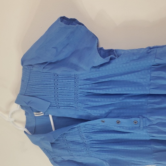 Anthropologie Tiered Mini Dress Size Medium Blue Lined Cotton - Picture 5 of 15